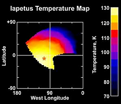 Carte de température de Japet obtenue avec CIRS le 31 décembre 2004